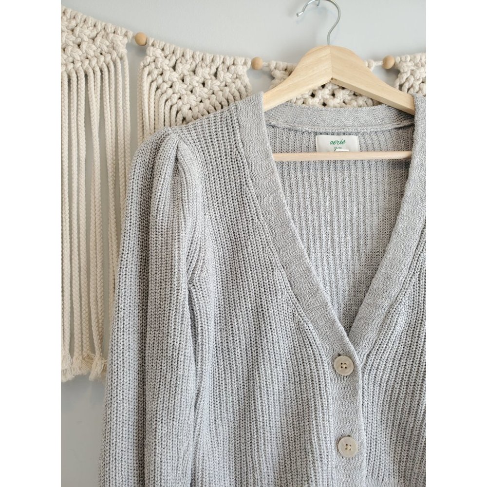 Aerie Gray Puff Sleeve Cropped Cardigan XS - Picture 3 of 6